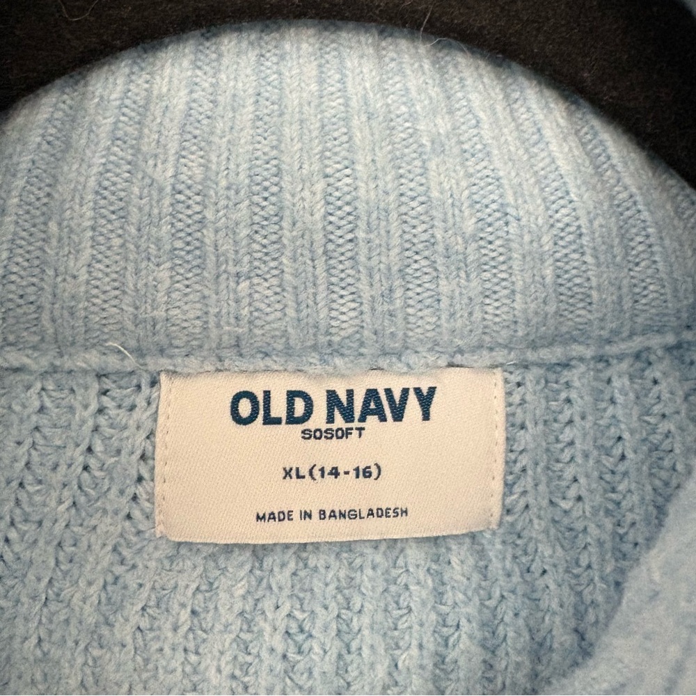 Old Navy Girls Light Blue SoSoft Collared Ribbed Zip-Up Knit Sweater - Picture 5 of 10